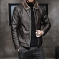 thumbnail image 3 of Nueva chaqueta gruesa de cuero para hombre, chaqueta de invierno y otoño para hombre, abrigo cálido a prueba de viento con cuello de piel sintética a la moda, ropa masculina, 3 of 4