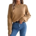 thumbnail image 1 of ZAXARRA Women's Fall Sweaters Long Sleeve Crew Neck Solid Color Pullover Casual Ribbed Knit Tops, 1 of 6
