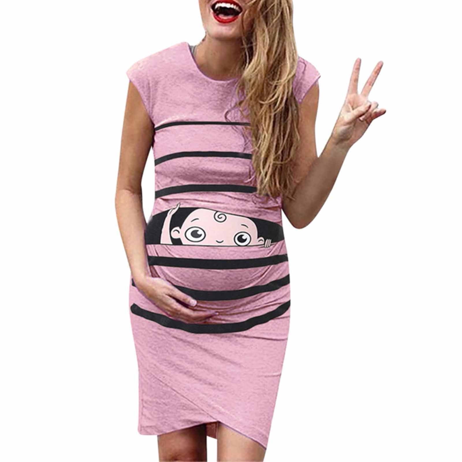 Edvintorg Summer Savings Clearance! Women Pregnancy Dress Fashion Kawaii  Casual Sleeveless Medium Long Cartoon Printed Round Neck Maternity Dresses  Vestidos Para Embarazadas 