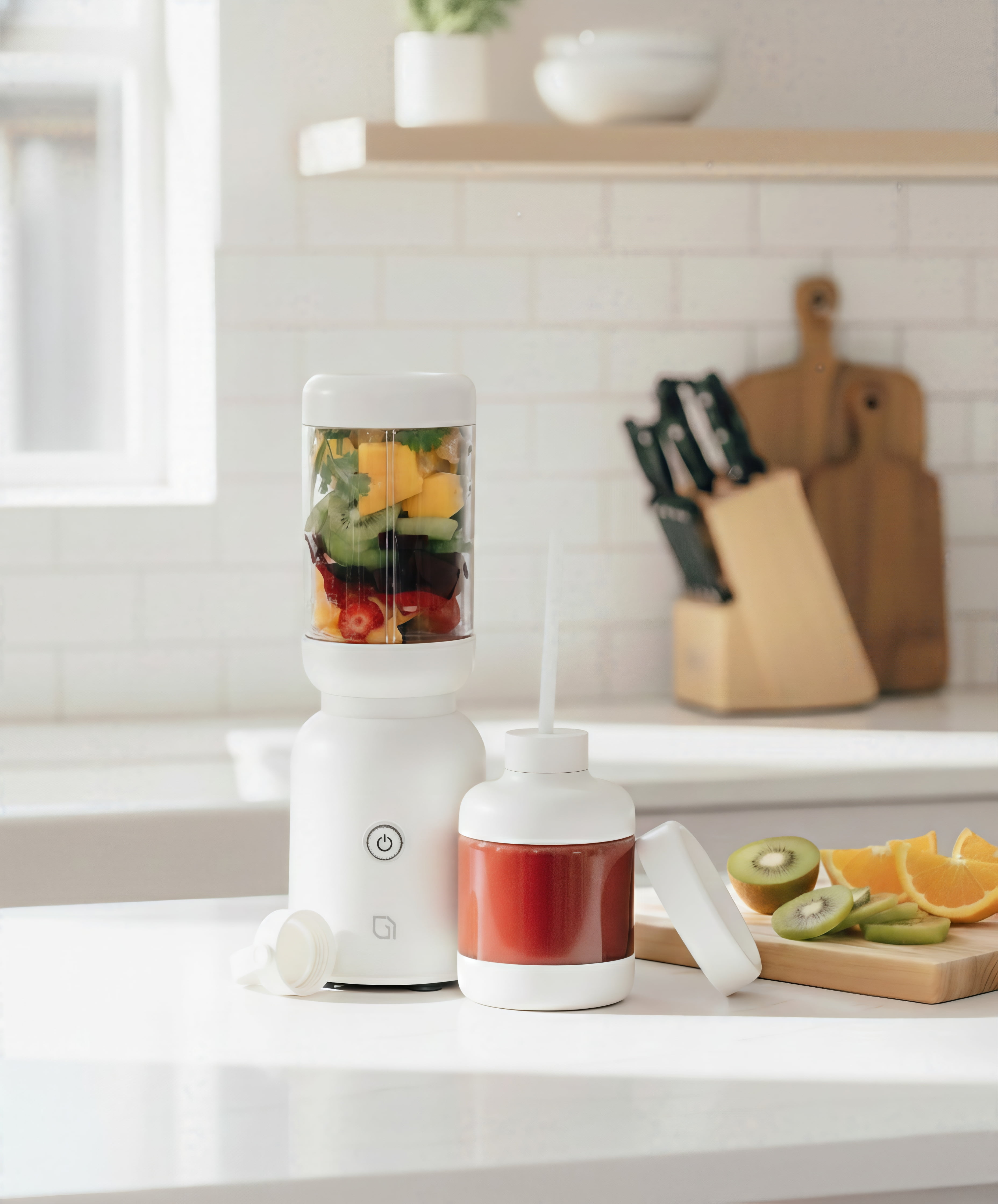 Willow Kitchen Portable Blender Eco Series Warrior Single-Serve Blender for Smoothies with Travel Lid, 1L Personal Blender, 600W, White