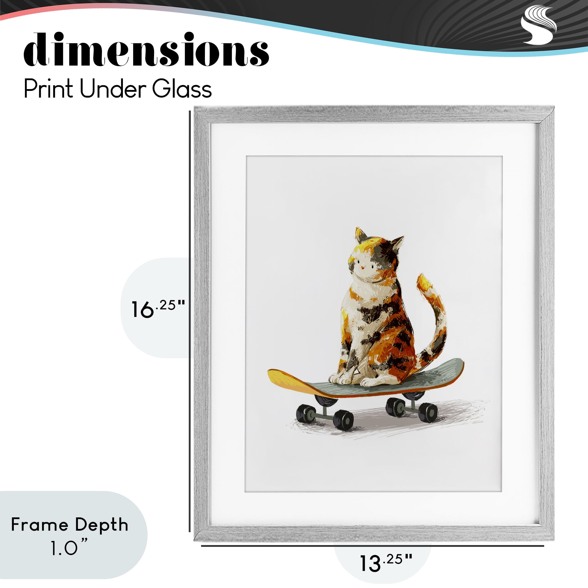 Stupell Industries Calico Cat on a Skateboard Gray Framed Print Under Glass, design by Ziwei Li