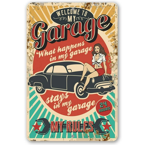 Metal Sign - My Garage My Rules - Durable Metal Sign - Use Indoor/Outdoor - Great Gift and Decor for Garage and Mechanics Under $25 (12" x 18")