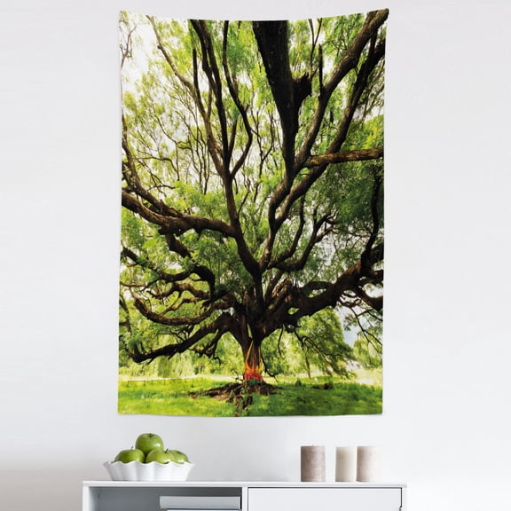 Nature Tapestry, Largest Monkey Pod Tree in Thailand Eastern Green Big Branches Growth Eco Photo, Fabric Wall Hanging Decor for Bedroom Living Room Dorm, 5 Sizes, Green Brown, by Ambesonne