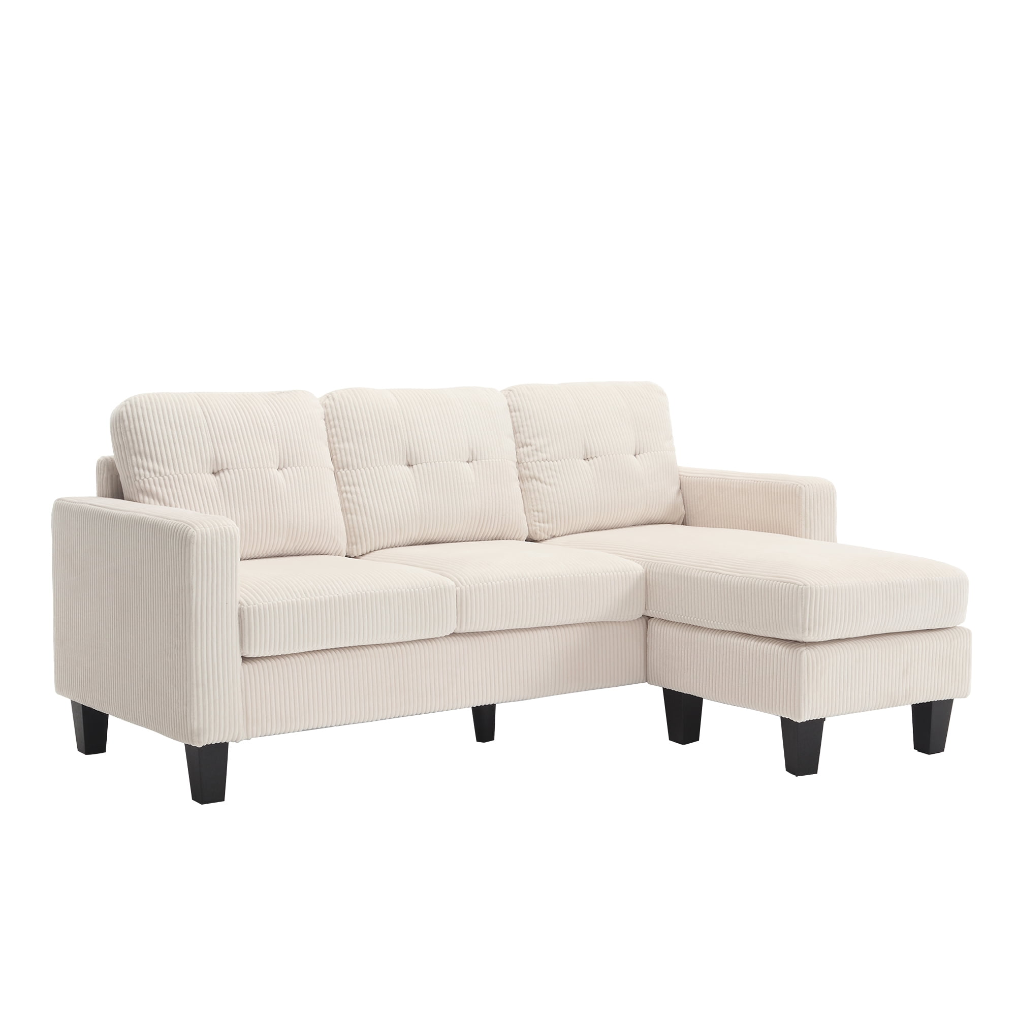 Convertible Sectional Sofa with Movable Ottoman,L Shaped Couch Sofa with Reversible Chaise,Modern Velvet 3 Seater Sofa Sectional Couch for Living Room,Beige