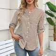 thumbnail image 5 of Sewkxo Women's Button Down Shirts 3/4 Length Sleeve Tops Casual Work Shirt with Pocket,Khaki L, 5 of 6