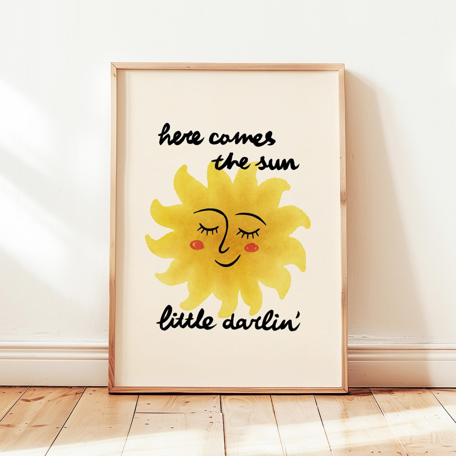 Here Comes The Sun Printable, Neutral Nursery Poster, Baby Playroom Wall Decor, Vintage Poster, Interior Print