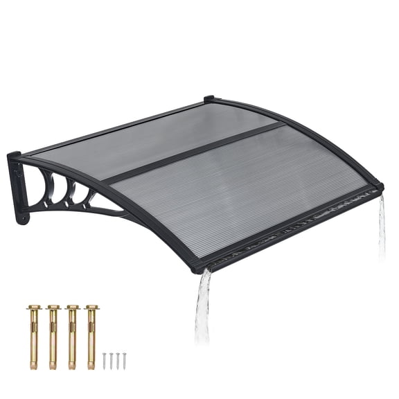 VEVOR Awnings for Door Entrance, 30 x 39 in, Exterior Front Door Window Awnings with Drainage & ABS Bracket, Rain Snow Sun Protection, Overhang Polycarbonate Door Canopy for Porch Patio, Smoky Gray