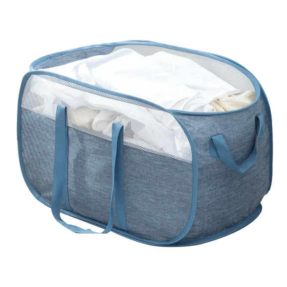 Larpur Reinforced Cationic Fabric Pop up Laundry Hamper, Collapsible Mesh Clothes Basket for Laundry, Blue, 70L