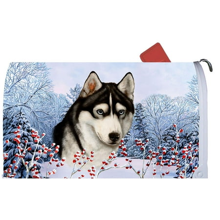 Siberian Husky Black/White - Best of Breed Dog Breed Winter Berries Mail Box