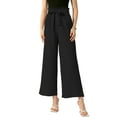 thumbnail image 1 of INSPIRE CHIC Pantalones de pierna ancha para mujer con bolsillos, nudo en la cintura alta, pantalones palazzo plisados L negros, 1 of 6