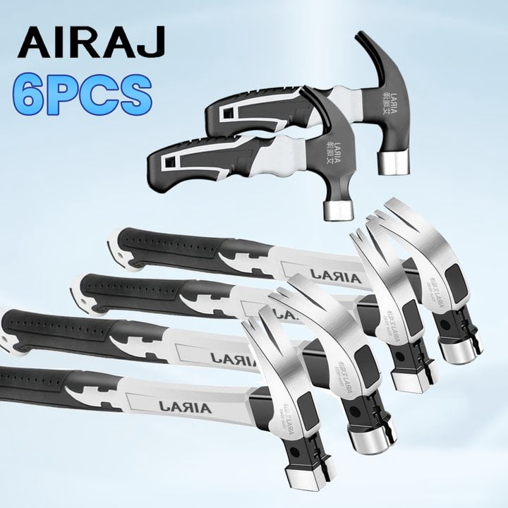 AIRAJ 6-Piece Claw Hammer Set - Forged Carbon Steel Shock-Absorbing & Wear-Resistant with Non-Slip Grip for Professional/Home Use