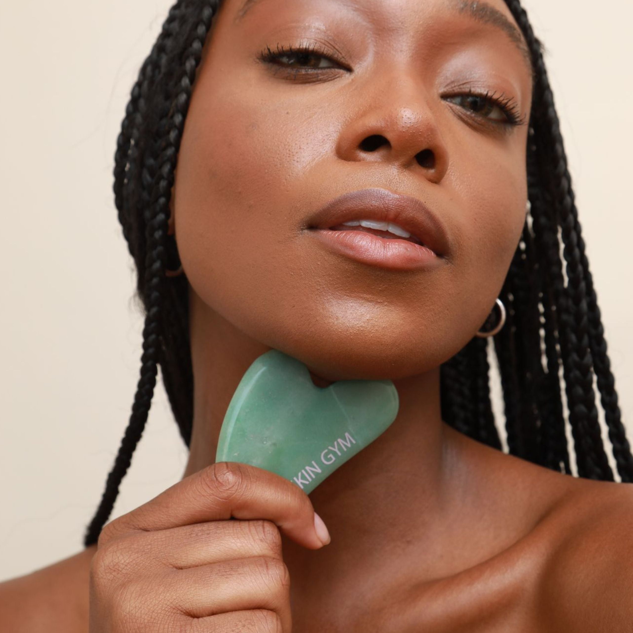 Skin Gym Jade Facial Workout Set with Facial Roller and Sculpty Heart Gua Sha Tools