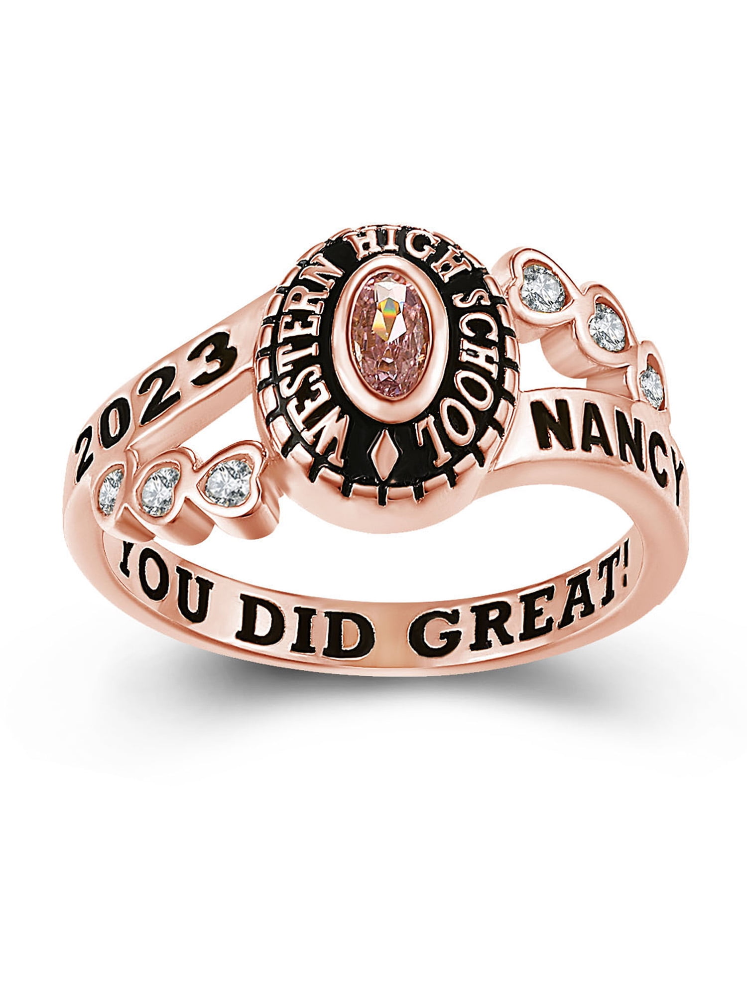 Mementos PJM Custom Women's Class Rings Sterling Silver for High School or College-Rose Gold Plated