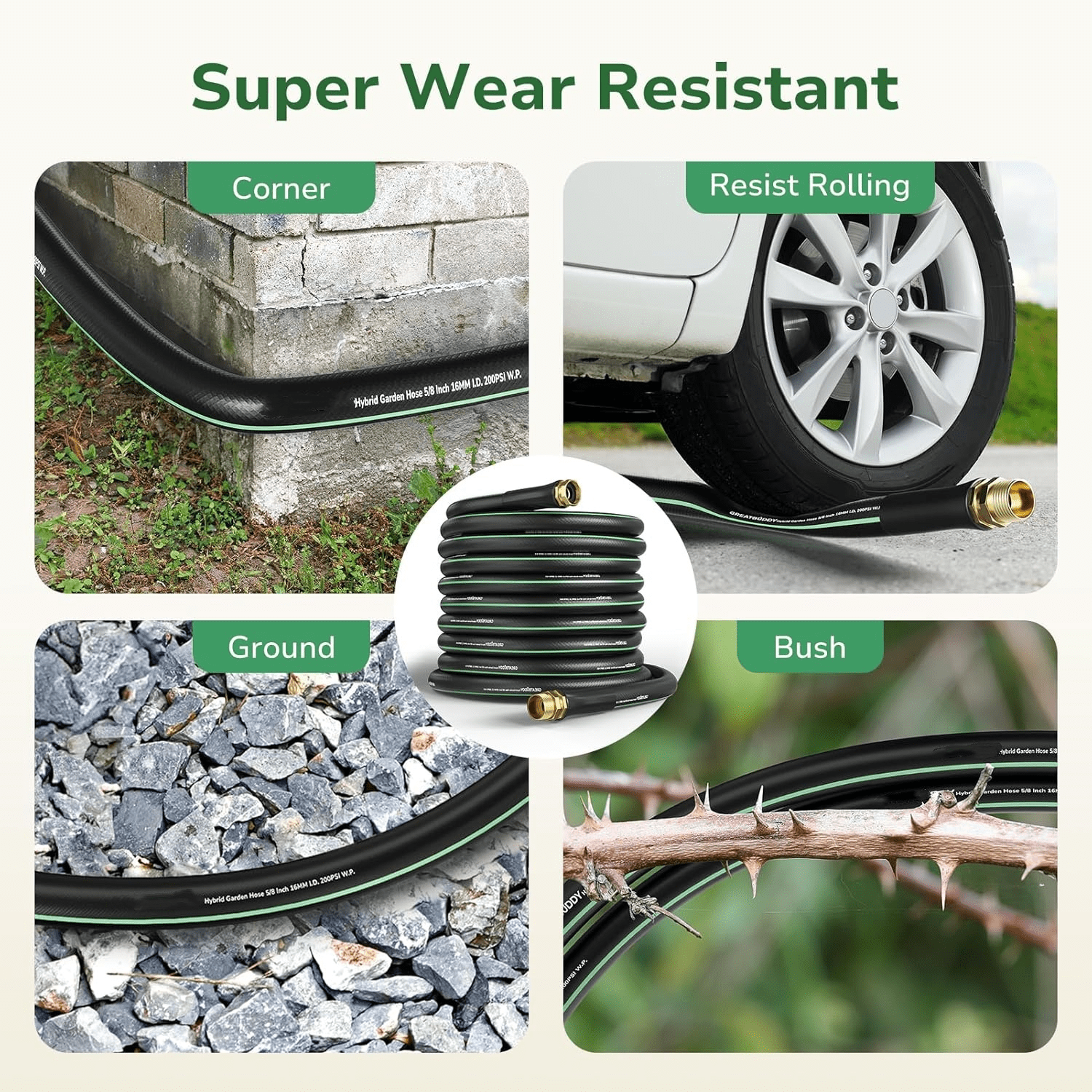 100 ft Garden Hose 5/8", Less Kink Heavy Duty Water Hose, Durable & Flexible Hose for Outdoor, Lawn, Car Washing, Pet Bathing and Household