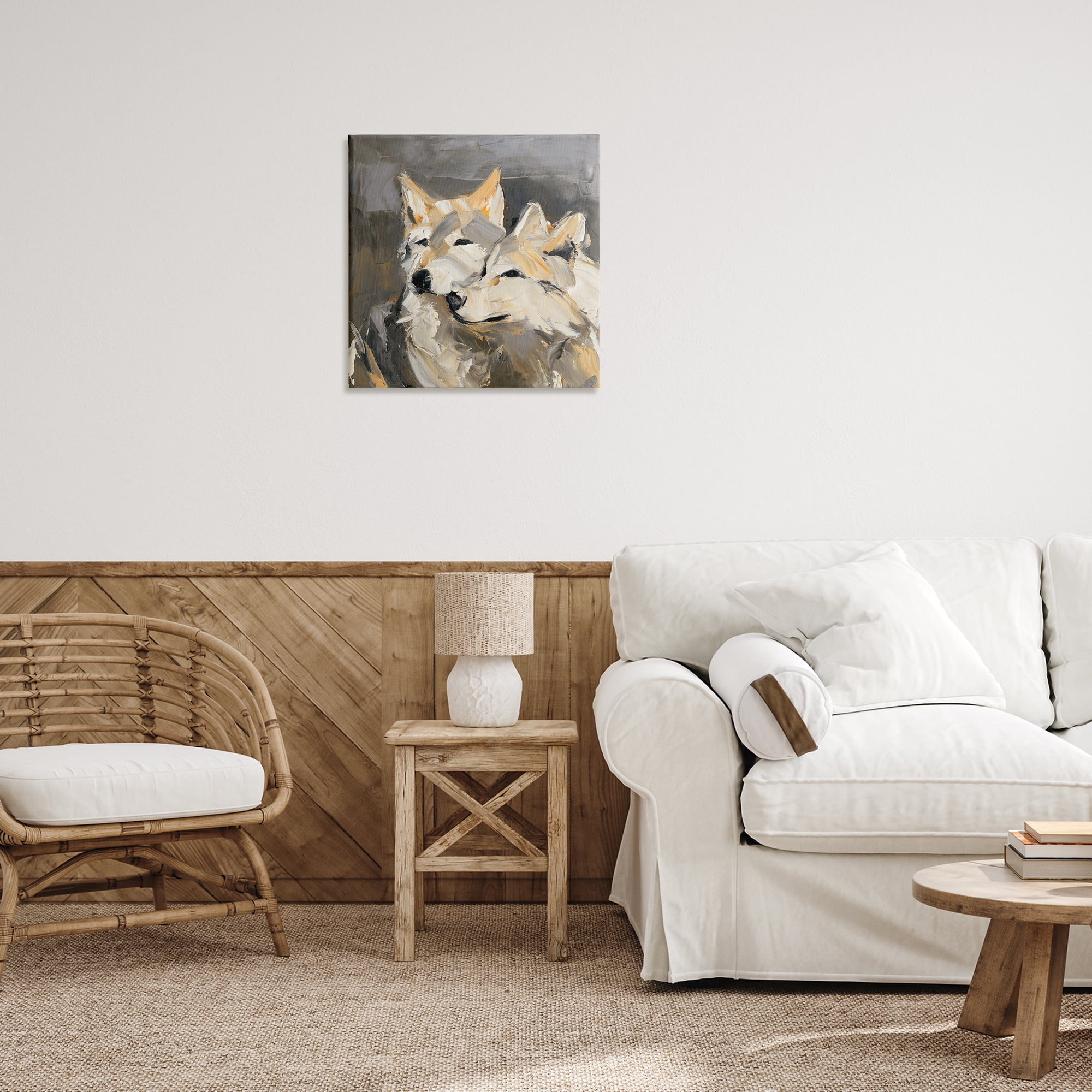 Stupell Industries Cuddling Wolf Pair Animals & Insects Painting Gallery Wrapped Canvas Art Print Wall Art, 24 x 24
