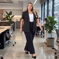 thumbnail image 4 of Agnes Orinda Women's Plus Size Blazers Single Breasted Notched Lapel Short Sleeve Office Jackets 1X Black, 4 of 8