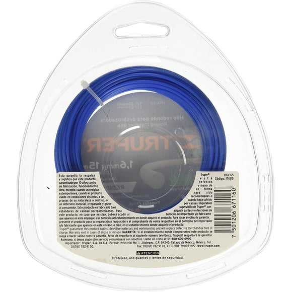 Hilo redondo para desbrozadora, 15 m largo, 1.6 mm, blister Truper HTA-65