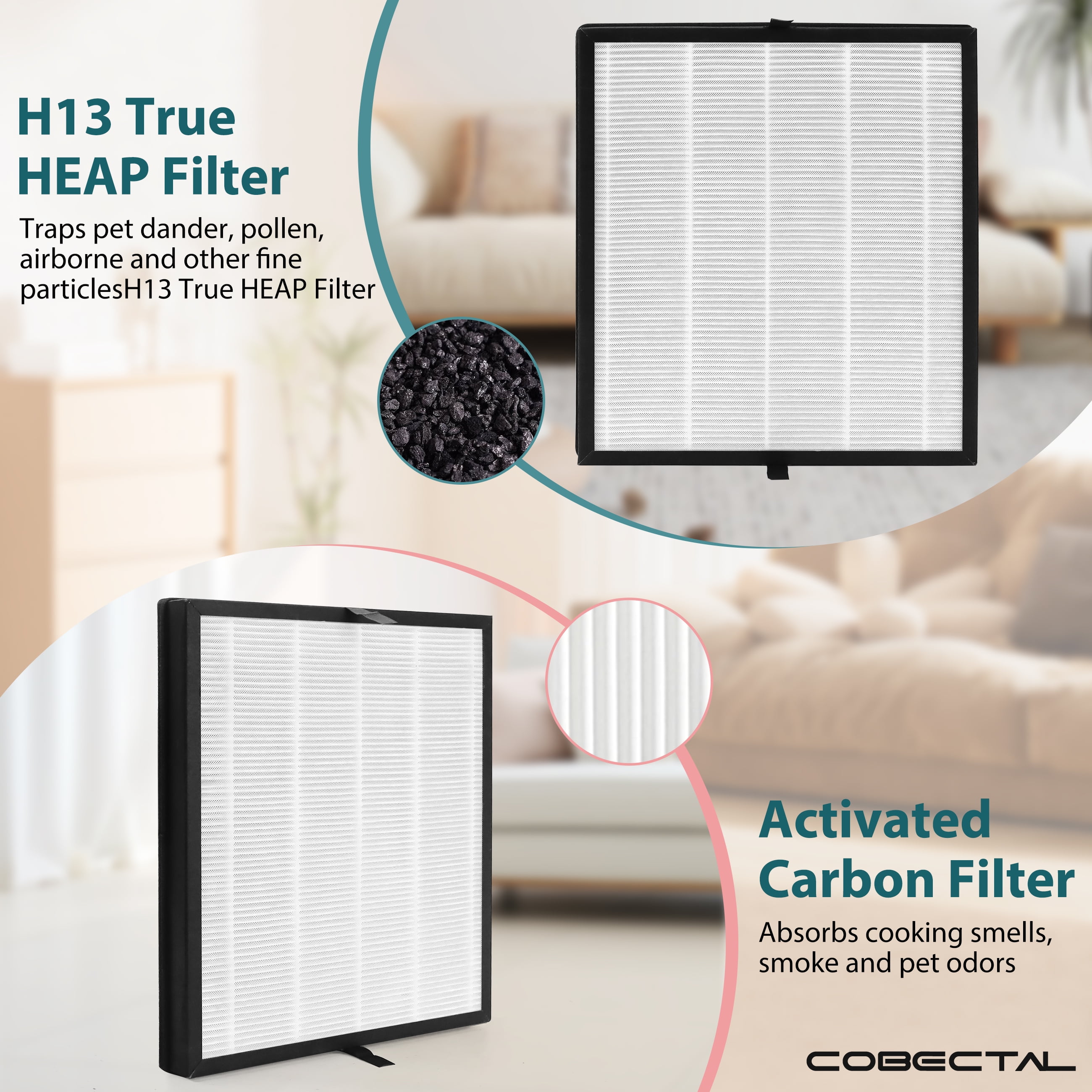 Cobectal Air Purifier Filter H14 True HEPA Replacement Filter ZQA-8000A for Home Air Purifier