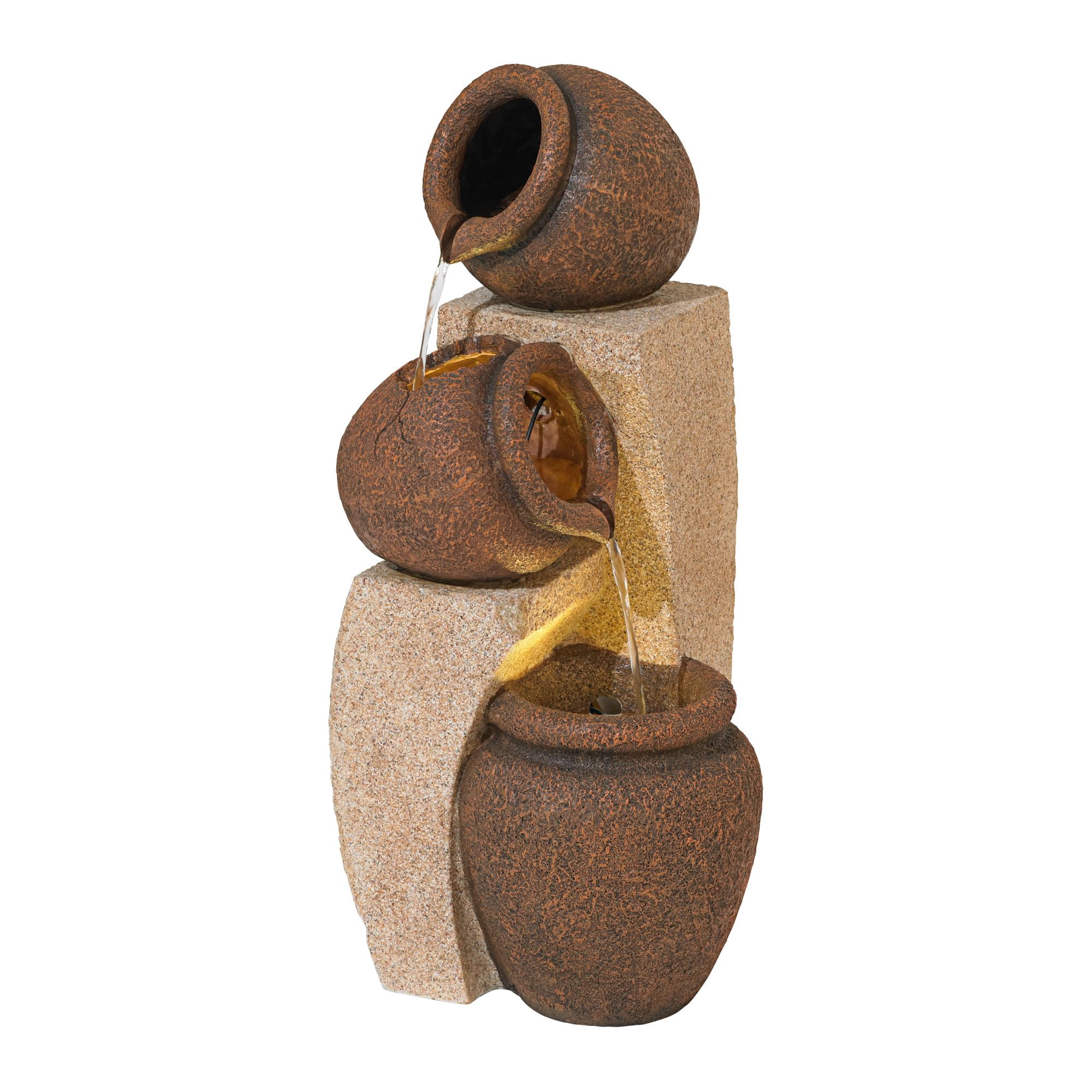 Cascading Jugs 30" High Large Rustic Indoor Outdoor Decor Faux Stone Floor Fountain with Light LED Outside