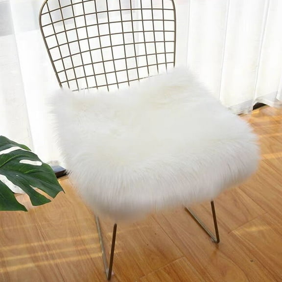 FUDAKUNA 16" x 16" White Shaggy Plush Chair Cushion, Soft and Fluffy Non Slip backing