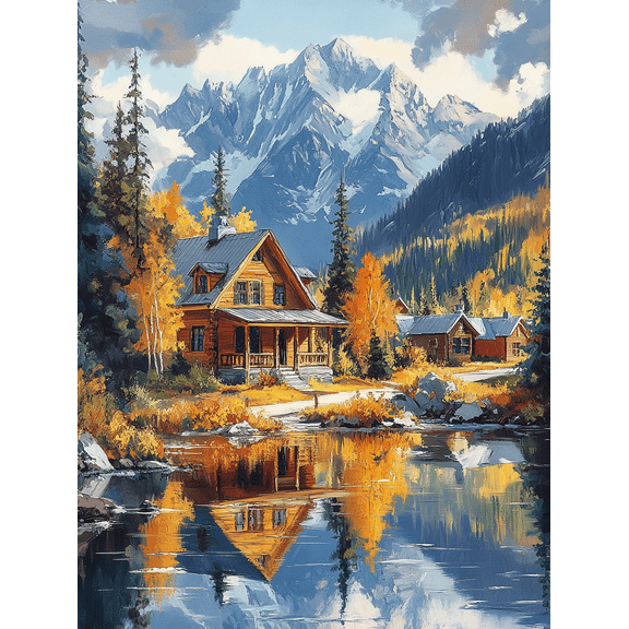 Mountain Lake Cabin Canvas Wall Art, Perfect for Living Room, and Hallway Decor.