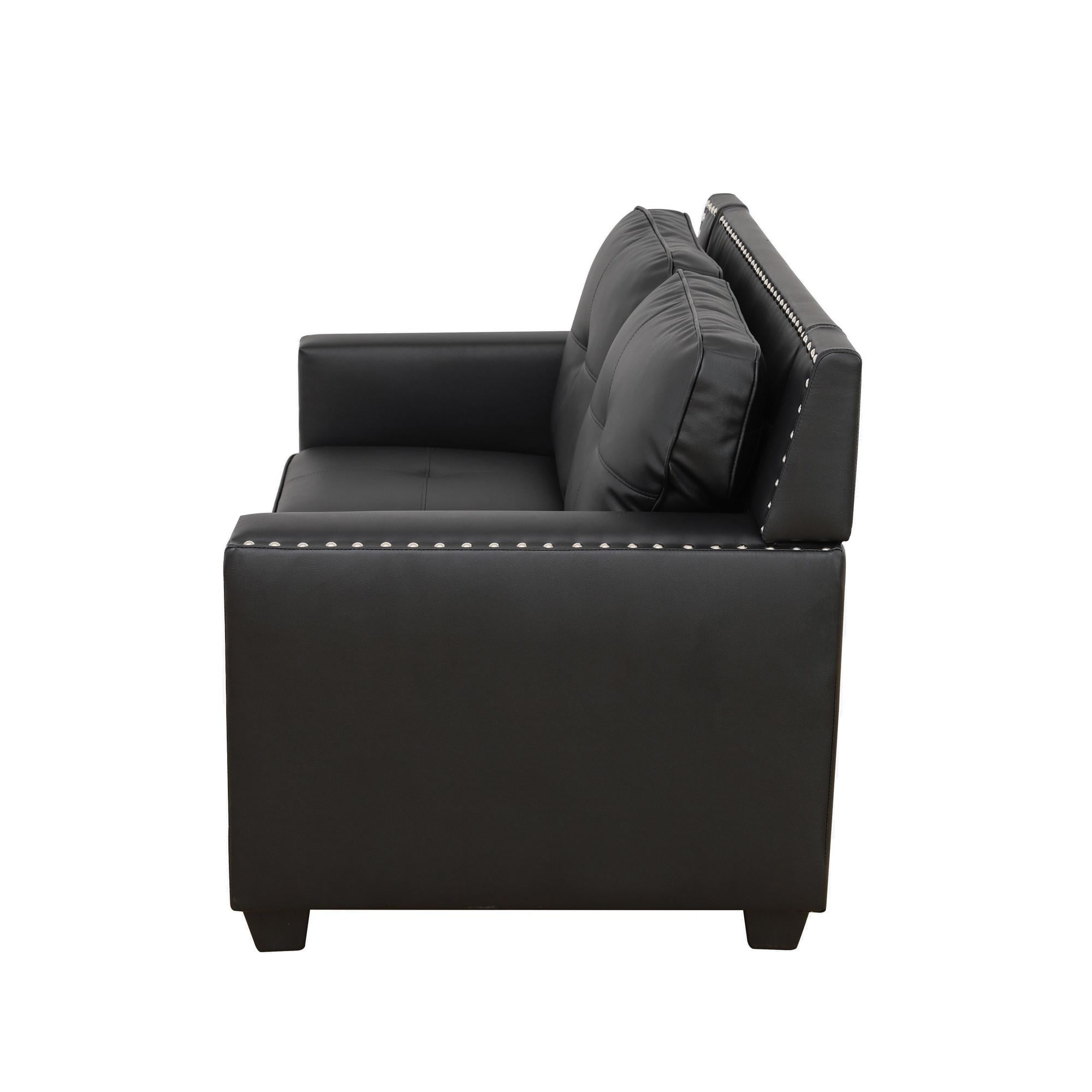 Gewnee 57" Faux Leather Upholstered Loveseats with Nailhead Trim for Living Room,Black