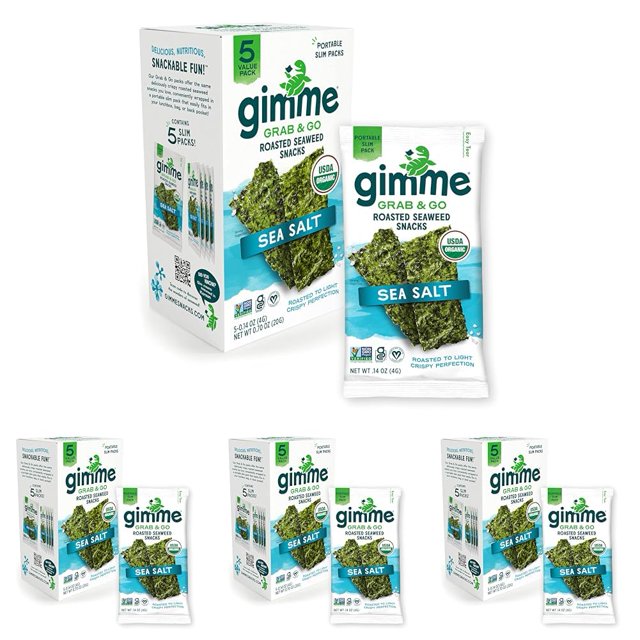Seaweed Grab & Go Organic Premium Roasted Seaweed Snacks, Sea Salt & Avocado Oil, 5 Count Trayless, Keto, Vegan, Gluten-Free, Source of Omega3s, Healthy On-The-Go Snack for Kids & Adults