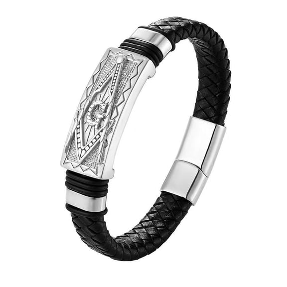 Terandius AG Men's Woven Genuine Leather Wristband, Stainless Steel Bracelet, Available in Gold, Black, and Silver, Perfect Gift for Men
