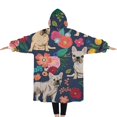 thumbnail image 2 of Oversized Wearable Blanket Hoodie,French Bulldog Dog and Pioneer Flower Sherpa Blanket Hoodie with Super Pockets,Super Warm Fuzzy Pullover for Women & Men, 2 of 6