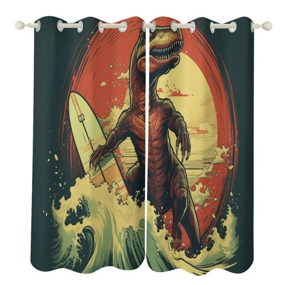 Blackout Curtains for Bedroom Dinosaurs Surfing Full Room Darkening Grommet Curtains for Living Room,Thermal Insulated Ombre Drapes