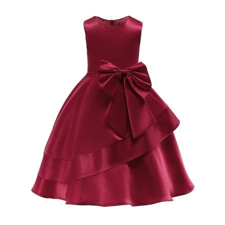 

4T Baby Girls Dress Baby Girls Party Dress Solid Color Sleeveless Dress Birthday Gift 4-5T Toddler Girls Formal Princess Dress Red