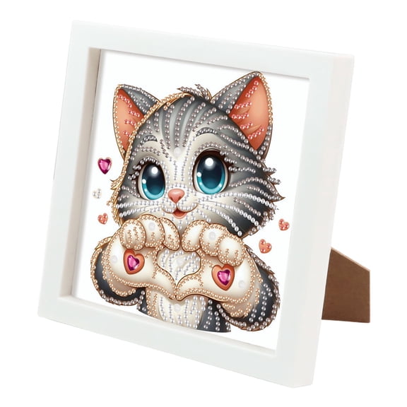 Diamond Painting Kit with Frame Happy Cat Special Shape Creative Diamond Art For Home Decor and Gifts 6.69 x 6.69 in