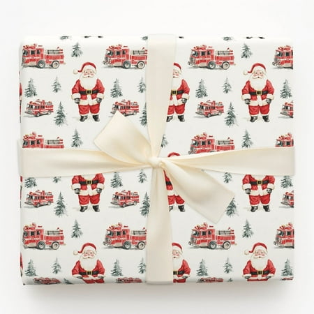 Santa Claus and Fire Truck Christmas Wrapping Paper