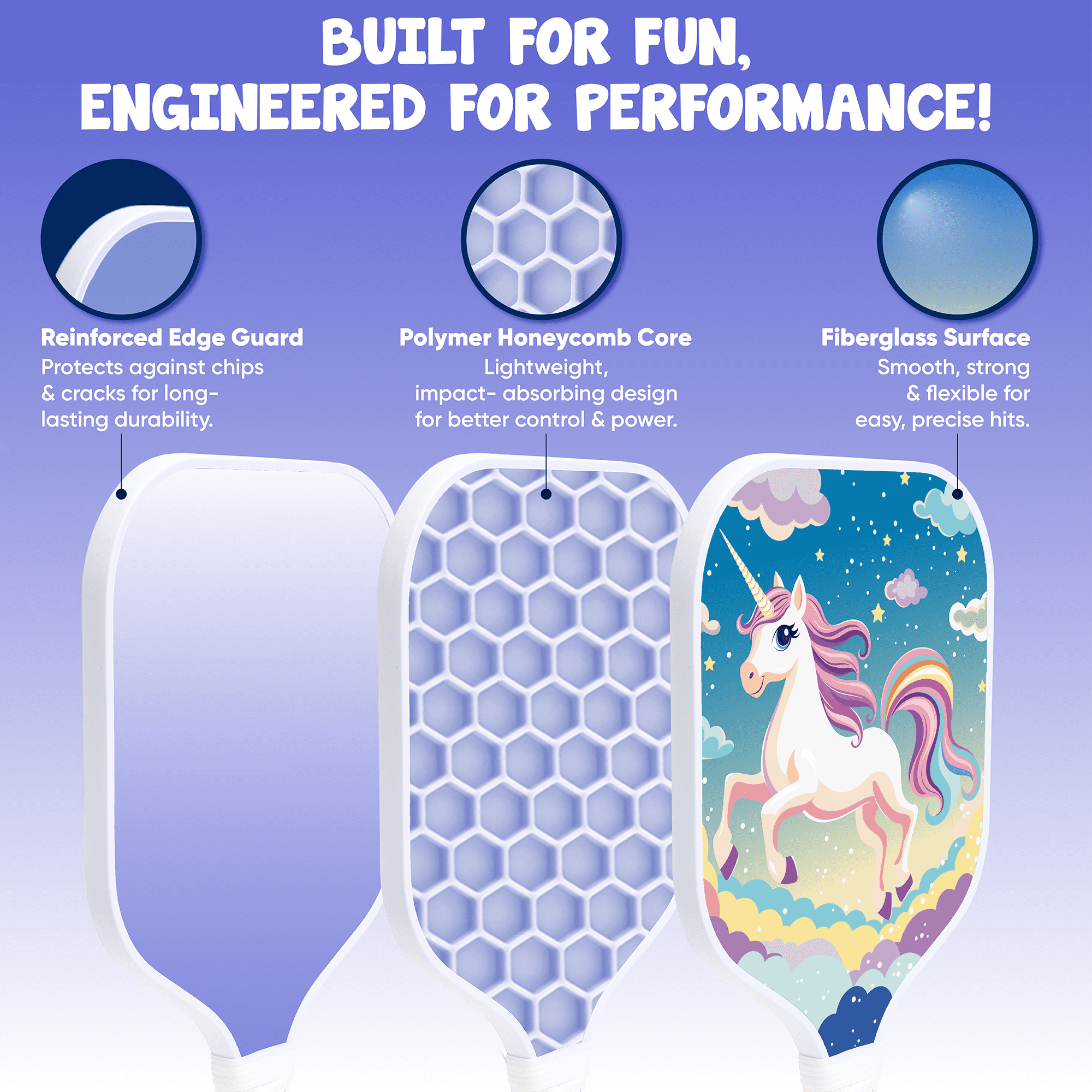 Kids Pickleball Paddle – Unicorn Design for Ages 3–12 | Lightweight 0.37 lb Fiberglass Paddle with Small Grip | Beginner-Friendly Paddle for Girls & Toddlers