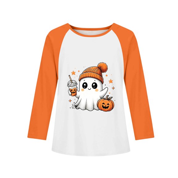 Grblisyd Girls Sweatshirt Halloween Raglan Long Sleeve Soft Ghost Print Crewneck Pullover for Kids