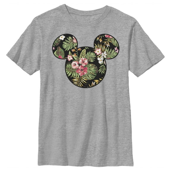 Boy's Mickey & Friends Mickey Mouse Floral Silhouette  Graphic Tee Athletic Heather Medium