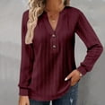 thumbnail image 2 of Long Sleeve Shirts for Women Button Up V-Neck Fashion Jacquard Solid Color Blouses 2025 Fall Dressy Casual Loose Tunic Tops, 2 of 5