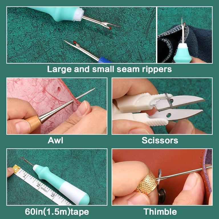 Upholstery Repair Sewing Kit Heavy Duty Sewing Kit with Sewing Awl, Seam  Ripper, Hand Sewing Stitching Needles, Sewing Thread, Leather Craft Tool  Kit
