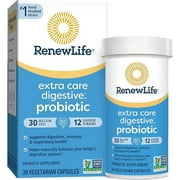 Renew Life Extra Care Digestive Probiotic Capsules, Daily Supplement Supports Immune, Digestive and Respiratory Health, L. Rhamnosus GG, Dairy, Soy and gluten-free, 30 Billion CFU, 30 Count