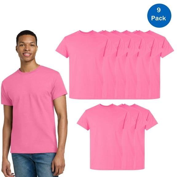 Gildan High Visibility Men’s Work Shirts Safety Construction Pink T-shirt, 9 Pack Hi Vis Tee, S