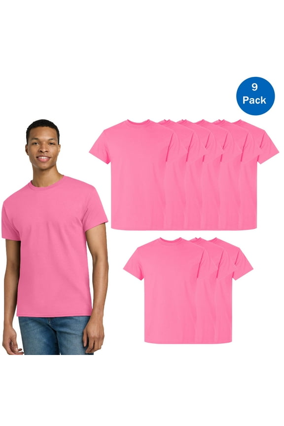 High Visibility Mens Work Shirts Safety Construction Pink T-shirt, 9 Pack Hi Vis Tee, 2XL