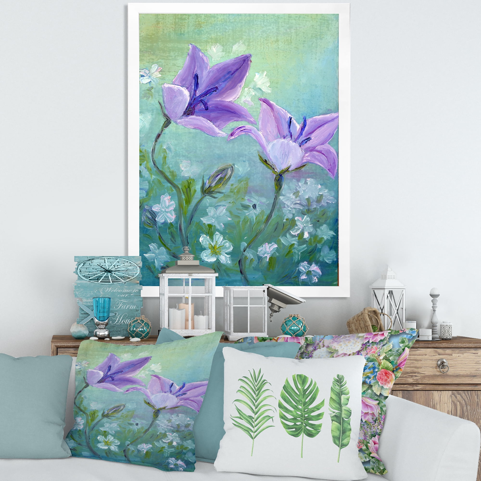 Designart 'Purple Bellflowers Blooming' Traditional Framed Art Print