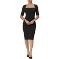 thumbnail image 2 of MODA NOVA Juniors Sheath Dress Square Neck Zip Up Short Sleeve Wear-to-Work Pencil Midi Dresses, 2 of 5