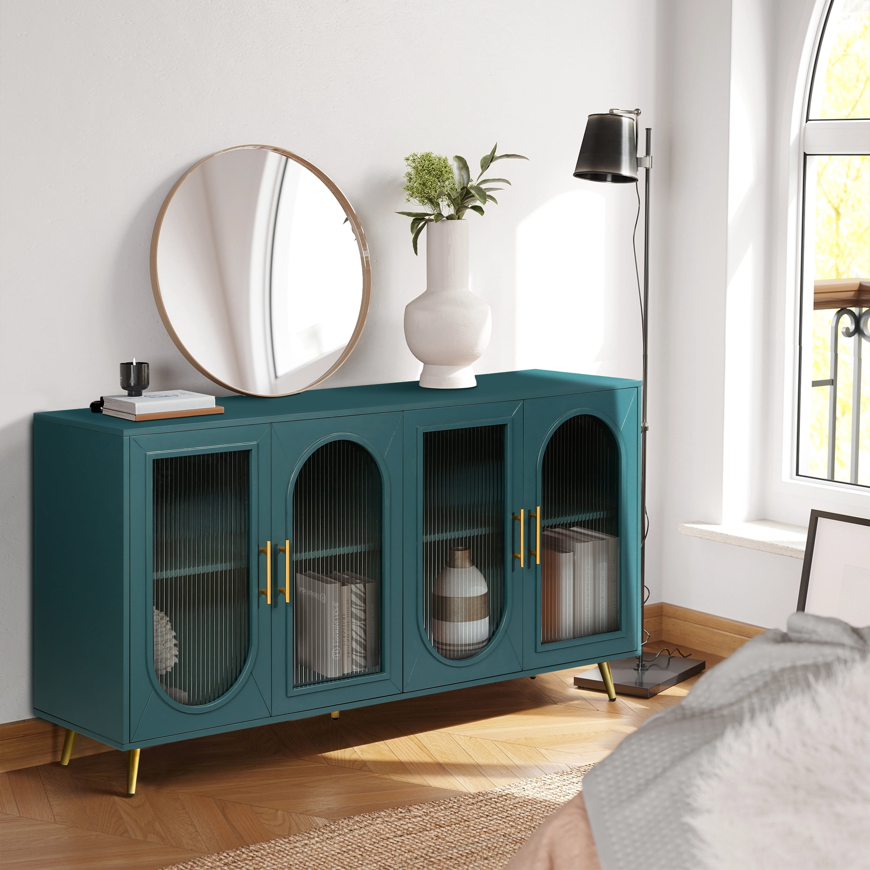 Aukfa TV Stand for 60" 65" TV, TV Console Buffet Cabinet for Living Room, Blue