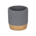 thumbnail image 3 of Cheungs Aurone Round Ridged Ceramic Pot with Gold Finished Base - Gray Large, 3 of 5