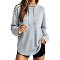 thumbnail image 2 of VBVC Women's Oversized Drawstring Mock Neck Sweatshirt , Ladies' Curved Hem Long Sleeve Tunic Top , Casual Athletic Pullover For Women, *Gray , Large, 2 of 9