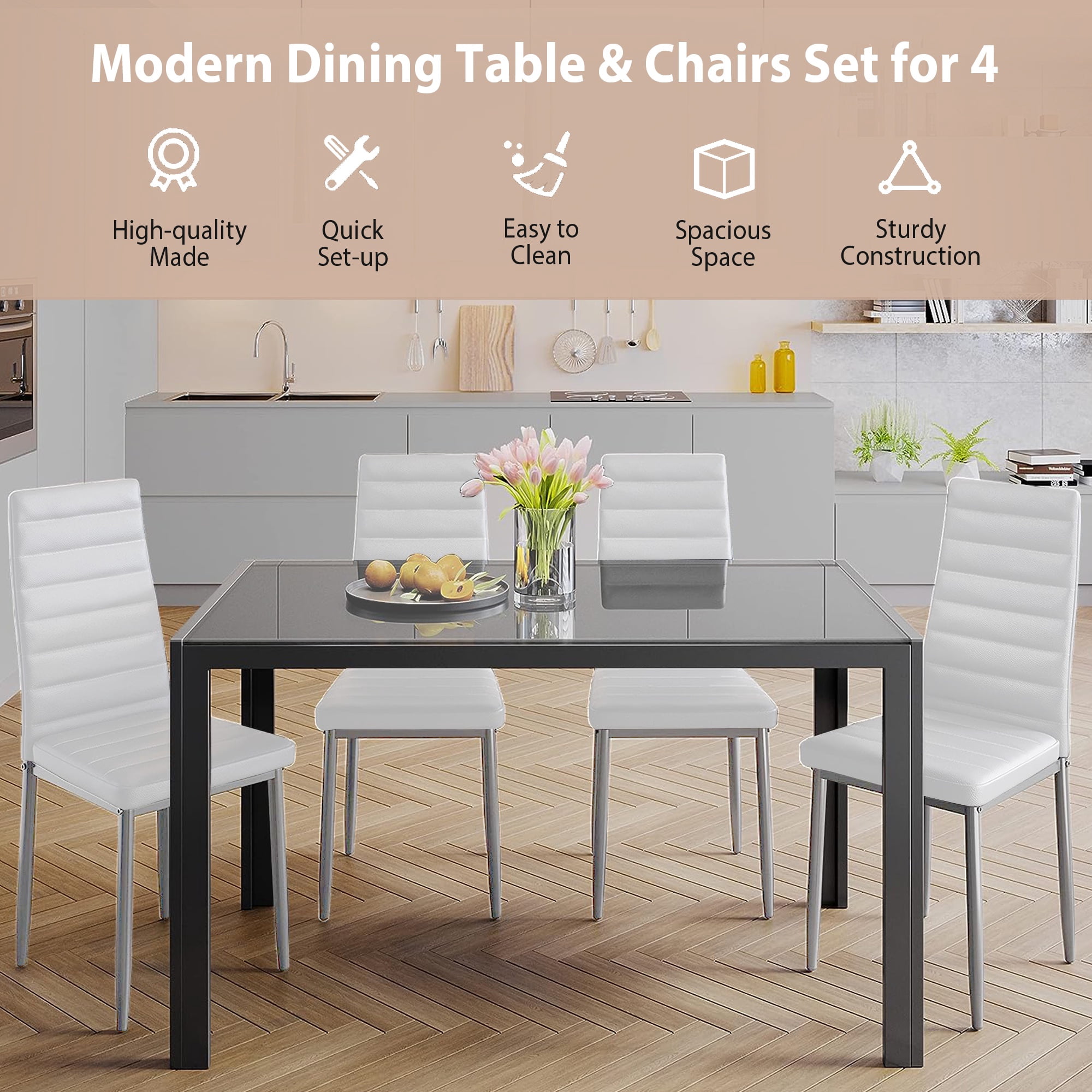 SESSLIFE Dining Chairs Set of 4, White Dining Room PU Chairs, Dining Side Chairs for Home Kitchen Living Room