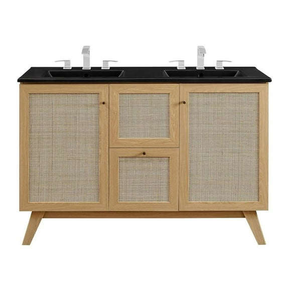 Modway Soma 48" Double Sink Modern Wood Bathroom Vanity in Oak and Black
