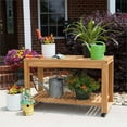 thumbnail image 3 of Linon Barlow Teak Outdoor Rolling Kitchen Island Slatted Top & Shelf in Natural, 3 of 8