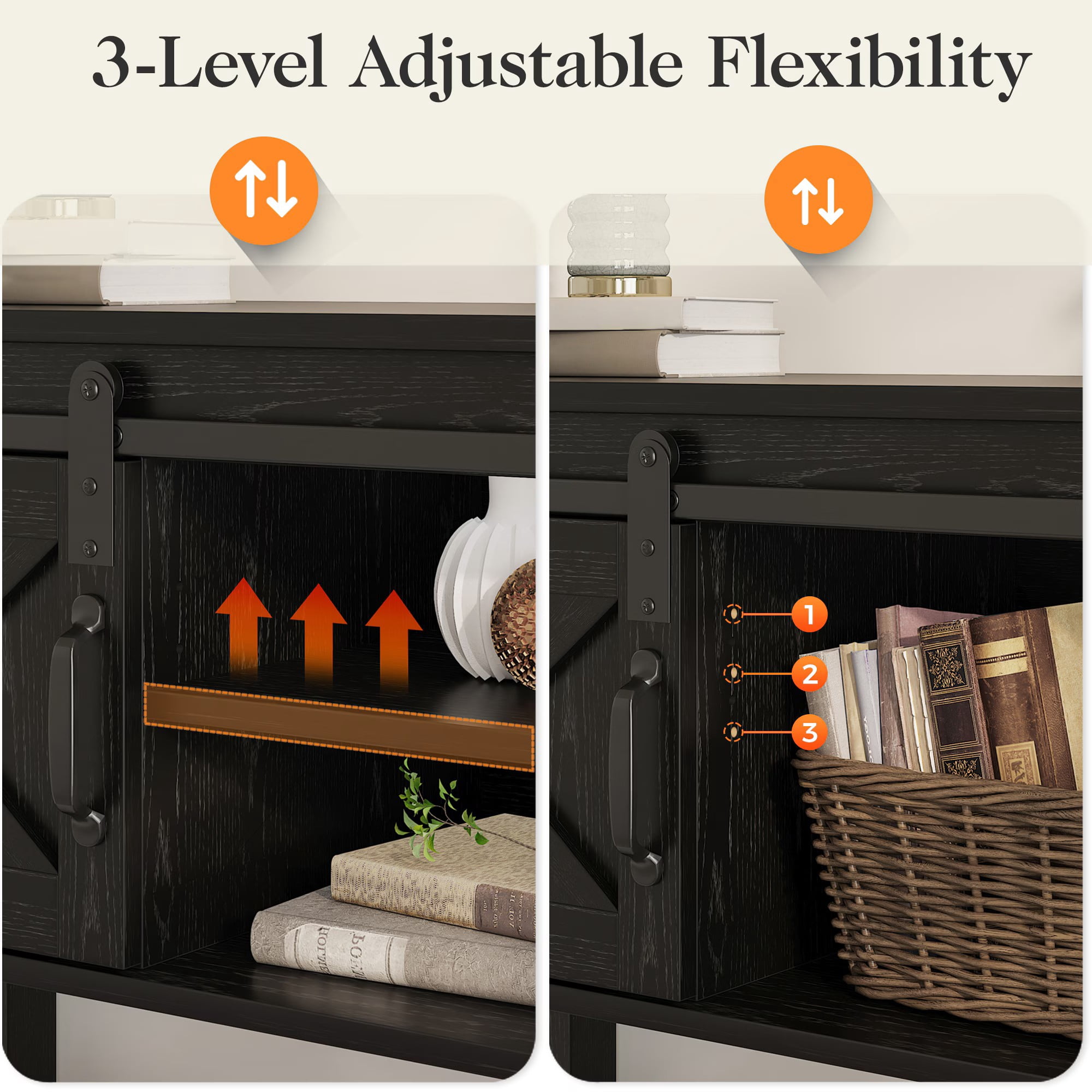 Aukfa 46" Farmhouse Console Table with Storage Shelf & Sliding Barn Doors, Wood Entryway Table with Storage for Living Room, Hallway, Foyer, Black